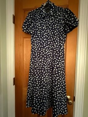 NWT Size 8 Ralph Lauren Navy and White Floral Midi Dress. Priced for quick sale.